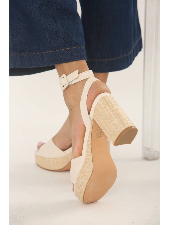 CREAM LOW PLATFORM RAFFIA BLOCK HEELS for wholesale on Faire5