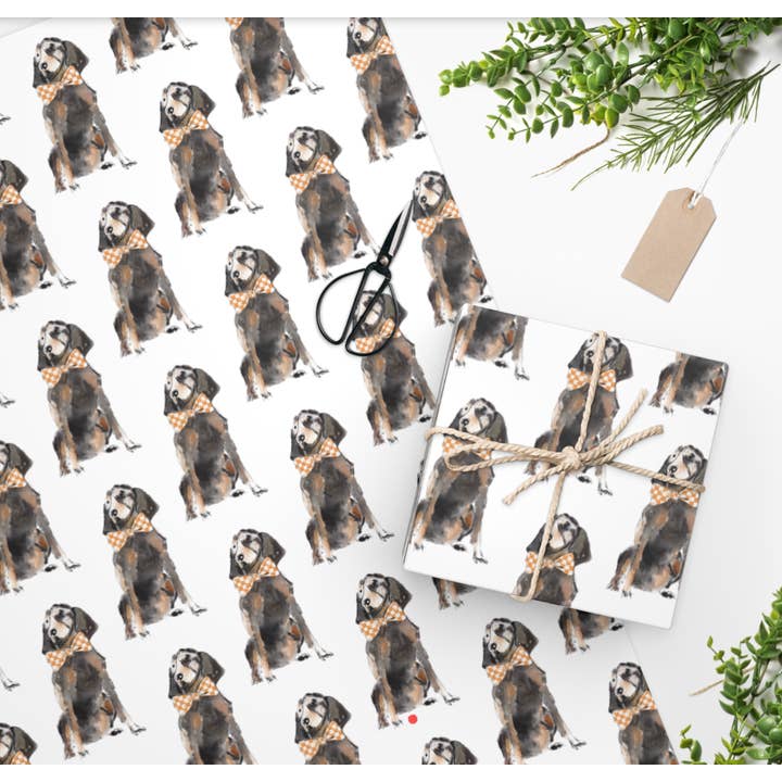 Hey Y'all Party - Wholesale Flat Wrap - Hound Dog Orange and White Tie Reversible Gift Wrap Sheets2