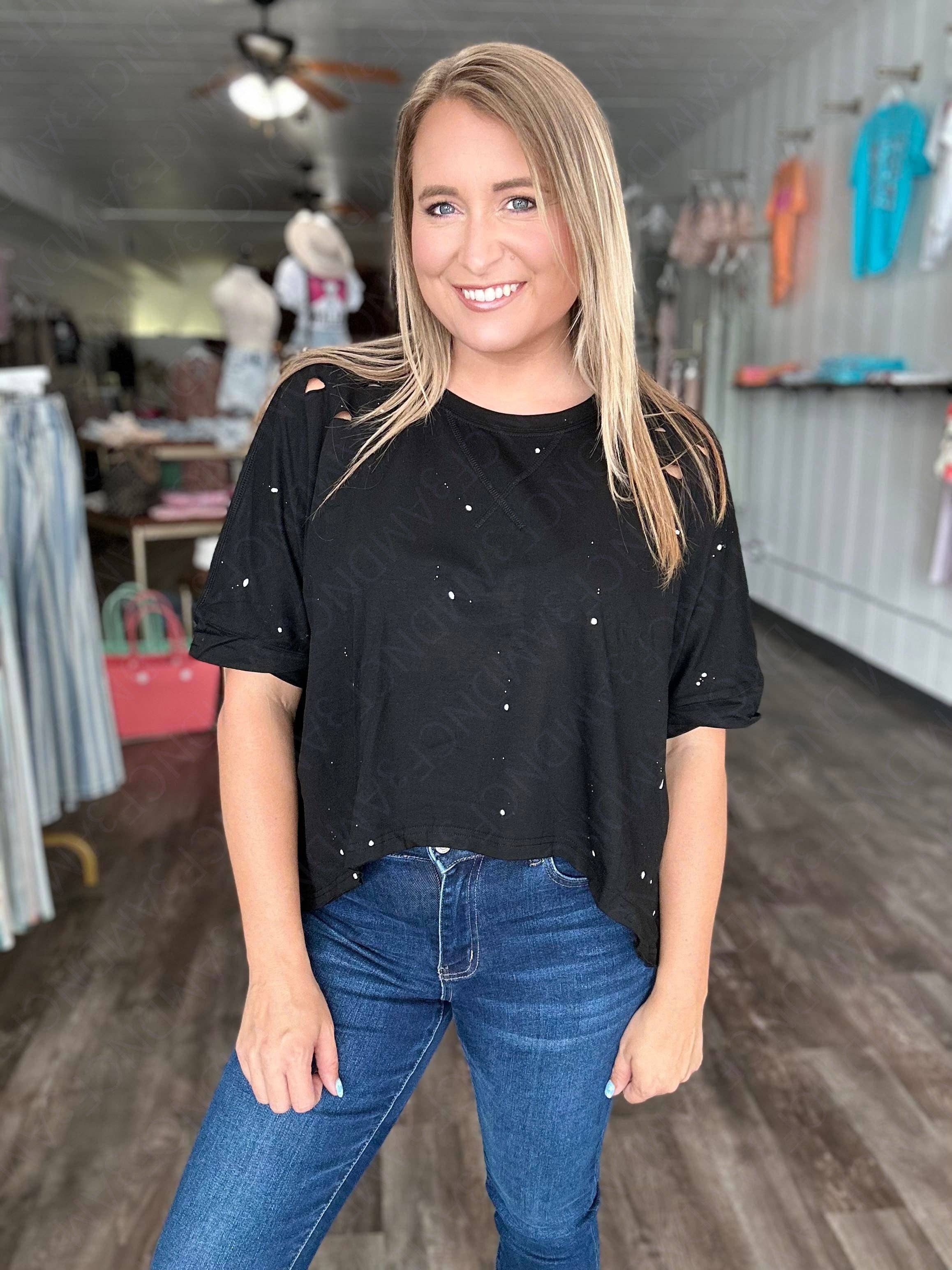 Forever3AM - Vente T-shirt – femme - T-shirt Addison à éclaboussures de peinture et tee-shirt vieilli1