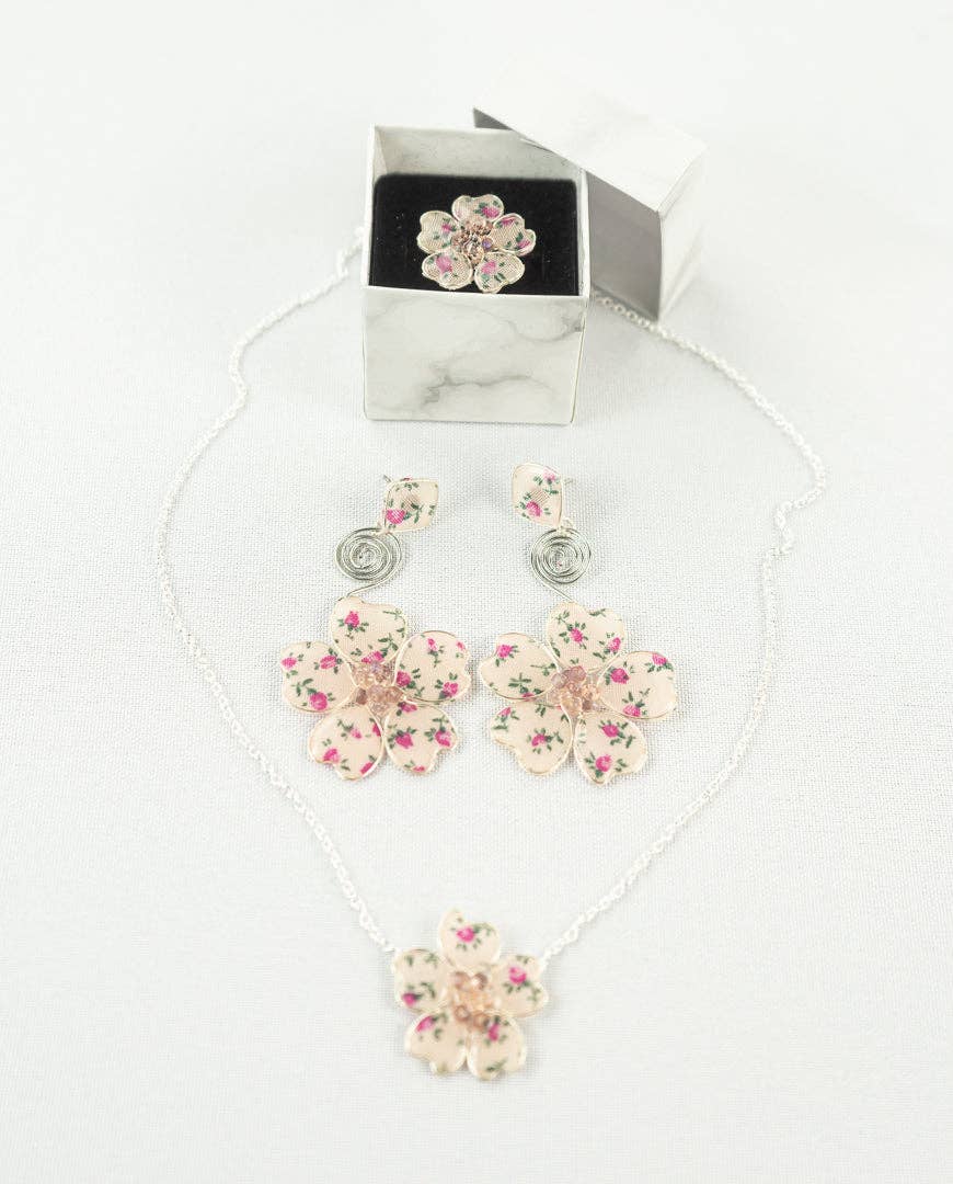 Perennial Peaces - Wholesale Jewelry Set - Pink Flower Power Textile Torah Set6