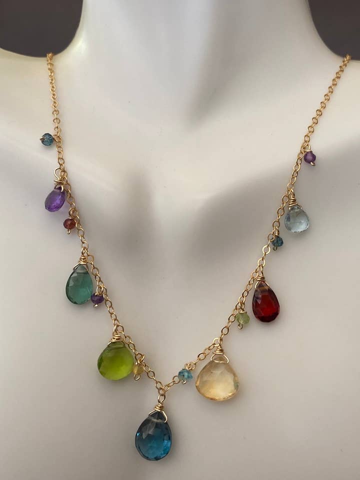 Collier multi gemmes semi-précieuses en or pour la vente par Judy Brandon Jewelry