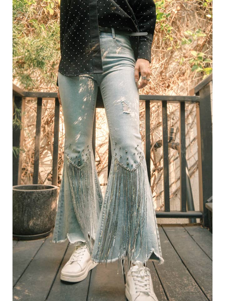 LIGHT WASH 80004P - Rhinestone Embellishment Detail Sequin Denim Jeans for wholesale on Faire1