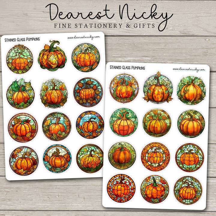 Autocollants Citrouilles en Vitrail - 2 Feuilles pour la vente par Dearest Nicky