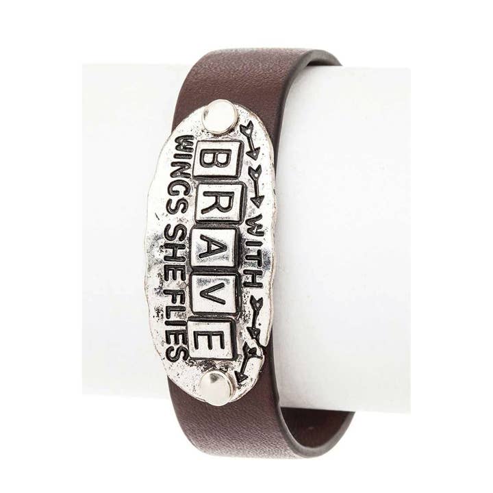 Artini Accessories - Wholesale Bangle Bracelet - BRAVE Embossed Tag Leather Bracelet