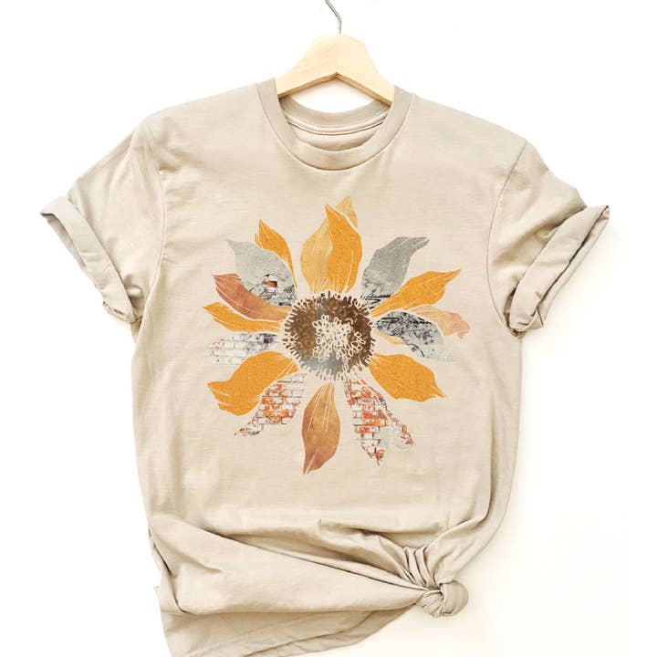 Par.tees by Party On! - Wholesale Screen Printed T-Shirt - Women's - Grunge Sunflower Summer FLower Floral yellow t Graphic tee1