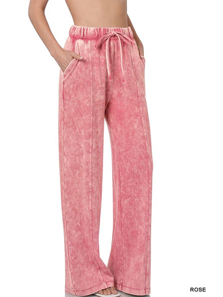 Baie Bleue - Wholesale Pants - Women's - P1756ZN - COOL ACID WASH WIDE LEG PANTS3