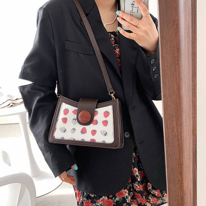 Pink Strawberry Kitty Printed Pu Leather Crossbody HB1393 for wholesale on Faire1