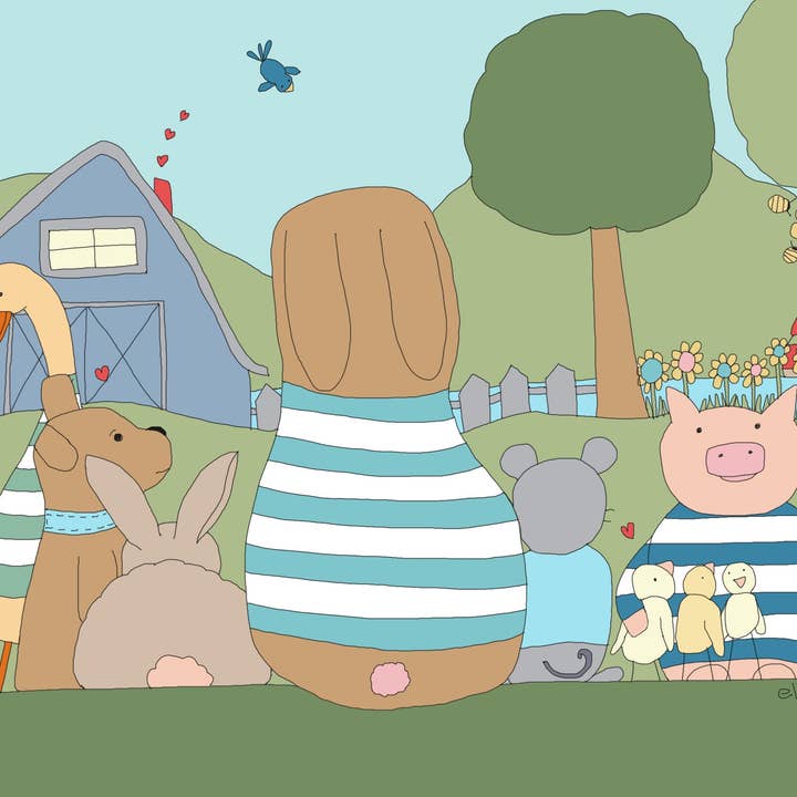 "Friendly farm by the sea" greeting card for wholesale by Elle Bee Art Studio