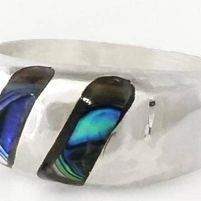 Men's Blue Pacific Abalone Silver Rings for wholesale by Costello International