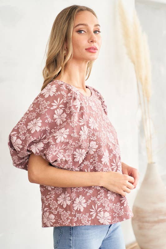 Nicabel - Wholesale Blouse - Women's - Plus textured puff scoop neck top-PIST1053810