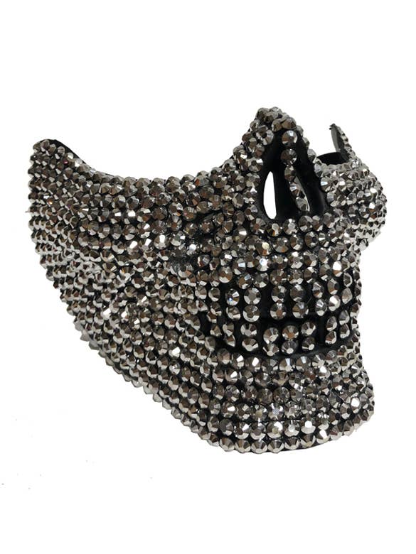KBW Global Corp. - Wholesale Costume - Unisex - Silver Rhinestone Skull Half Face Mask