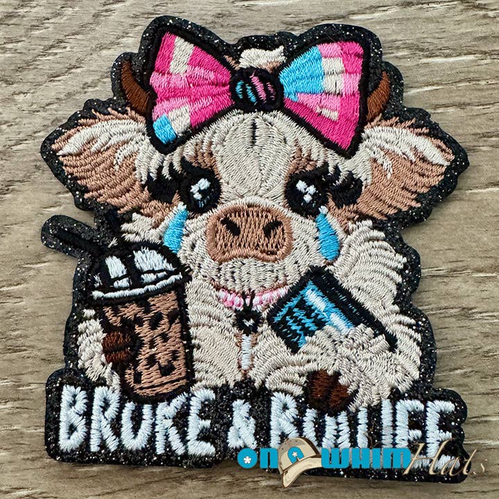 Broke and Boujee Cow Iron-On Patch for wholesale by On a Whim Hats