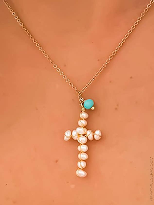Pärlkors hänge med ändlig guldkedja. för wholesale av Happypulseras
