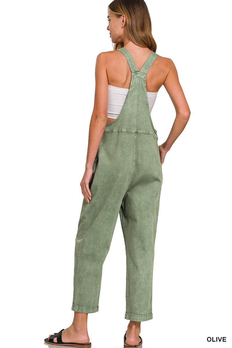 42POPS - Venta al por mayor Mono - Mujer - Mono de mezclilla relajado con tirantes anudados y lavado ácido5