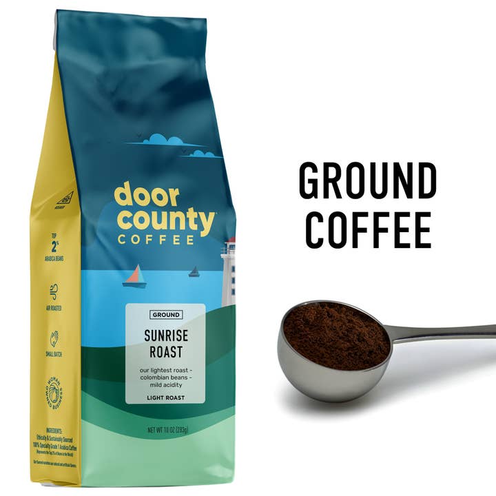 10oz Sunrise Roast Coffee Light Roast Ground for wholesale by Door County Coffee