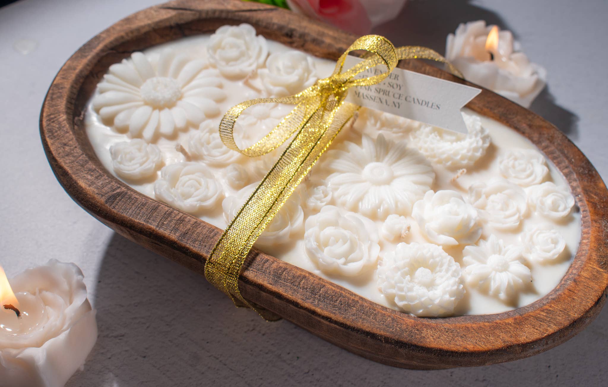 Pink Spruce - Wholesale Jar/Filled Candle - Hand poured soy blend flower dough bowl - Wedding Gift3