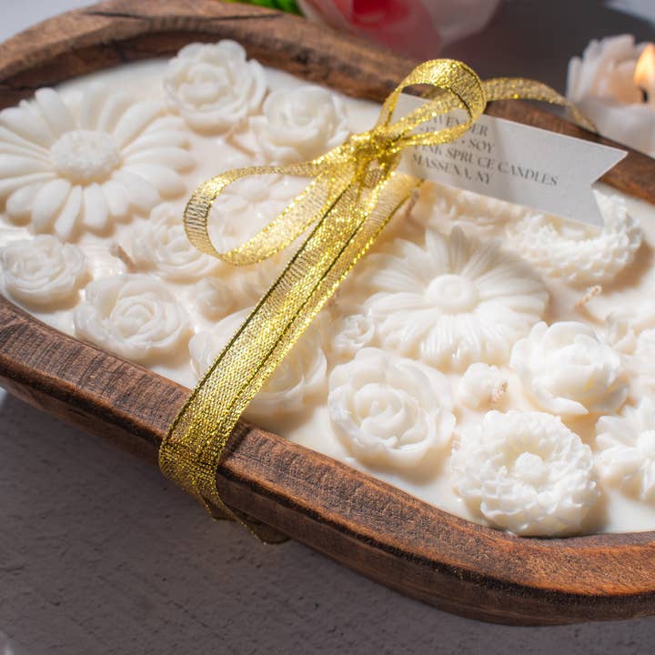 Pink Spruce - Wholesale Jar/Filled Candle - Hand poured soy blend flower dough bowl - Wedding Gift3