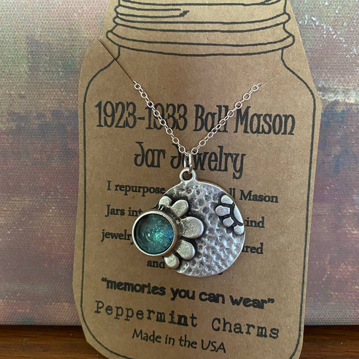 Vintage Ball Jar Daisy flower pendant necklace sterling for wholesale by Peppermint Charms