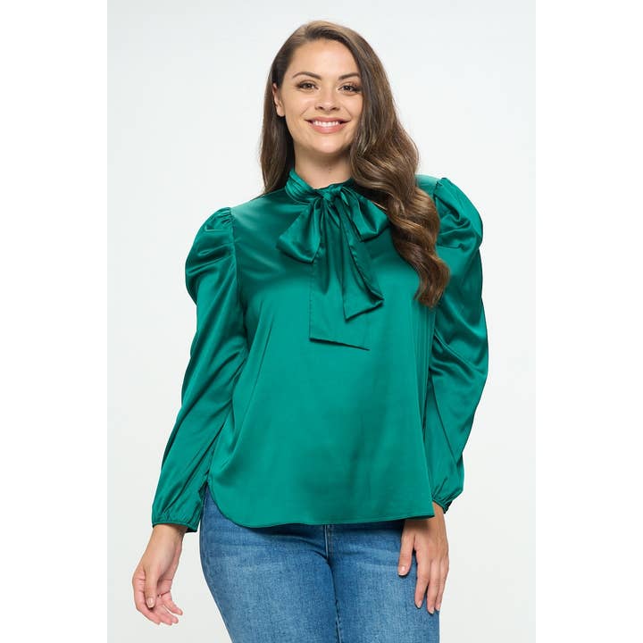 BLUSA DE SATÉN CON CUELLO ANUDADO Y MANGA ABULLON para venta al por mayor de Curve Market