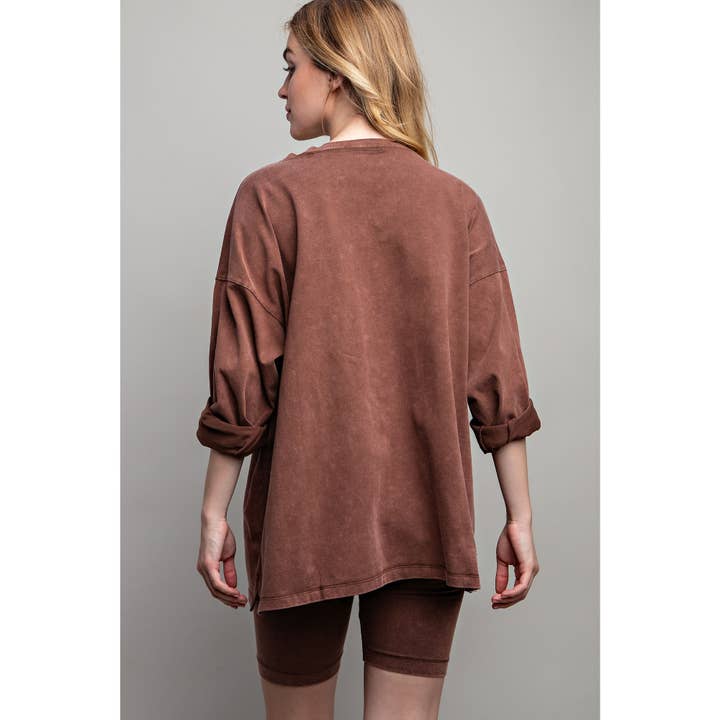 Sweet Generis - Wholesale Lounge Set - Women's - COTTON MINIERAL WASHED OVERSIZE TOP WITH CASUAL BIKER SHORT 5