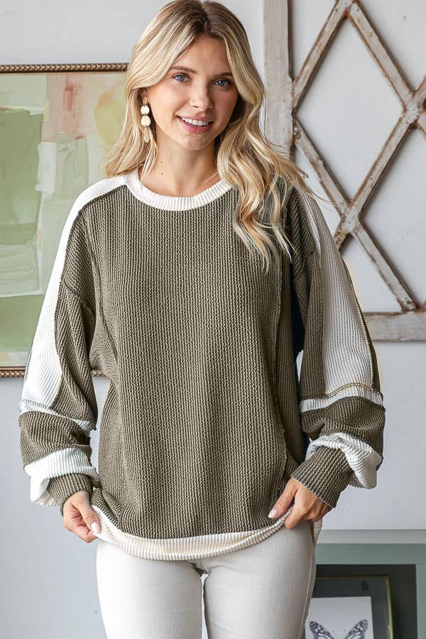 7th Ray - Wholesale Knit Top - Women's - Women's Color Block Rib Knit Top T57385