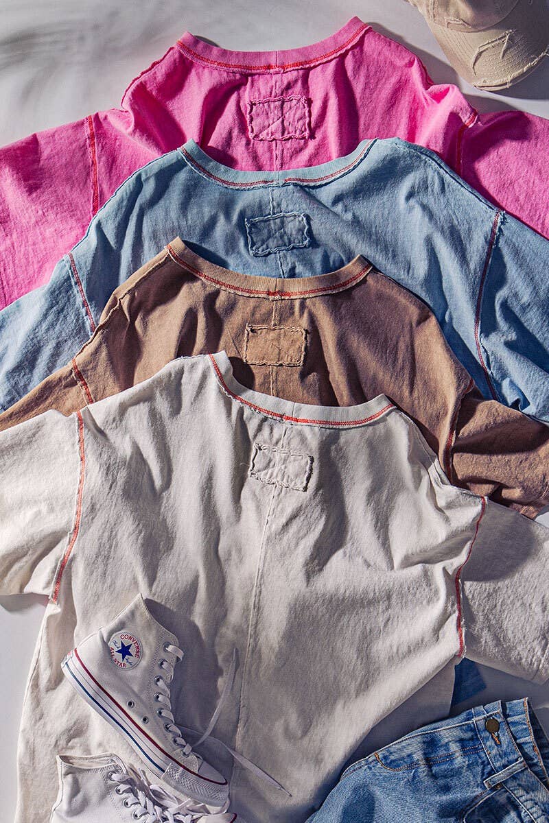 Urban Daizy - Wholesale T-Shirt - Women's - Contrast Stitch Mineral Wash Spring Oversized Tee24