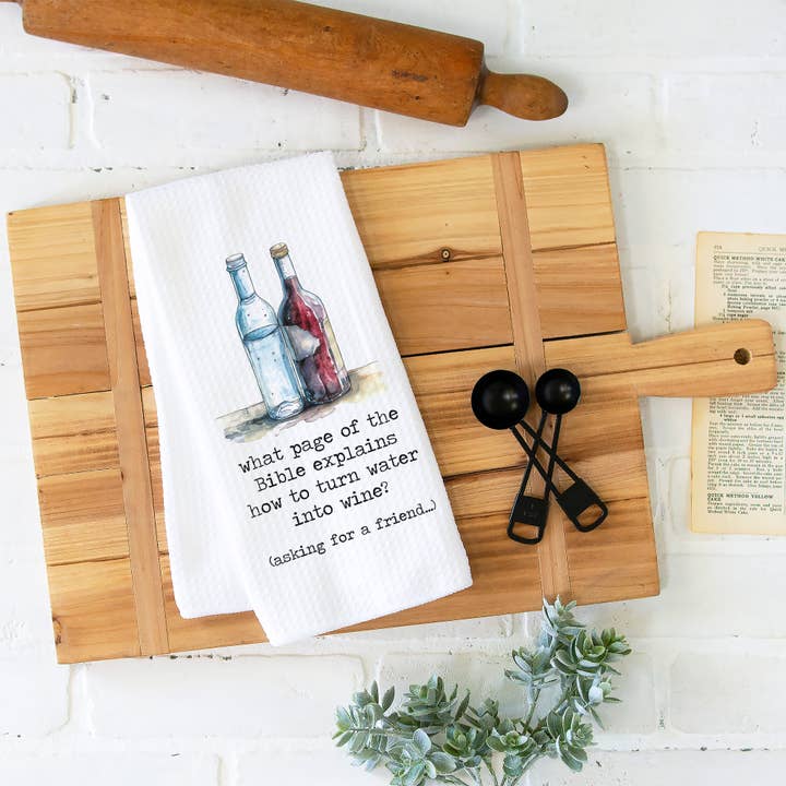 Canary Road - Wholesale Tea Towel - Funny Bible and Wine Towel, Wine Kitchen Decor, Waffle Weave1