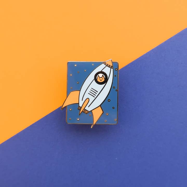 Rocket Cat hard enamel pin badge (35mm) for wholesale by Bird House Press