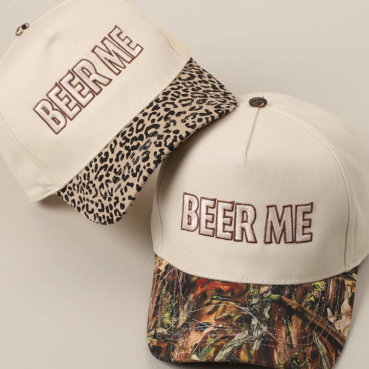Fashion City - Wholesale Trucker Hat - Unisex - BEER ME Embroidery Leopard Camo Trucker Hat