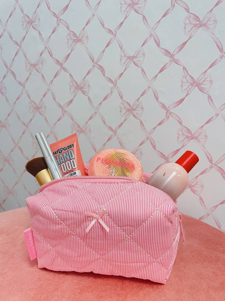 Pink Striped Small Makeup bag for wholesale by Happy Hour