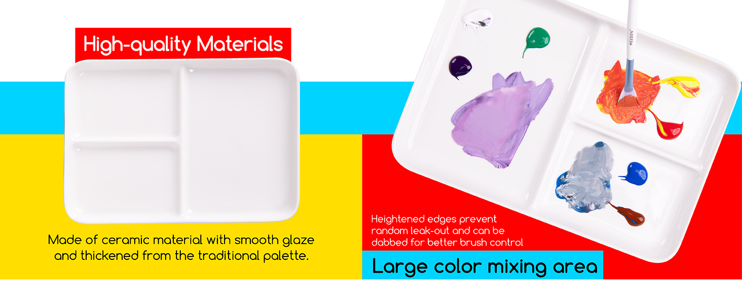 Pintar Art Supply - Wholesale Palette/mixing tray - MEEDEN Ceramic Artist Paint Palette, Rectangle Porcelain Watercolor Palette, 10'' × 7'' Ceramic Mixing Tray for Gouache, Watercolor, Acrylic Painting8
