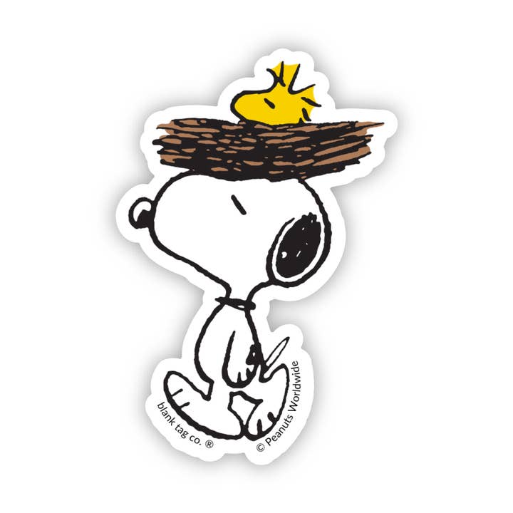 Peanuts® Snoopy Carrying Woodstock Waterproof Sticker for wholesale by Blank Tag Co. Stickers - Waterproof Stickers
