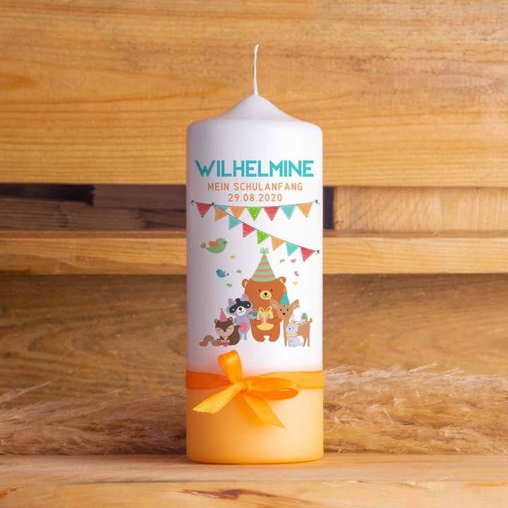 Back to school candle | Forest animals | 15 - 30 cm height | for wholesale by Die Kerzenwerkstatt