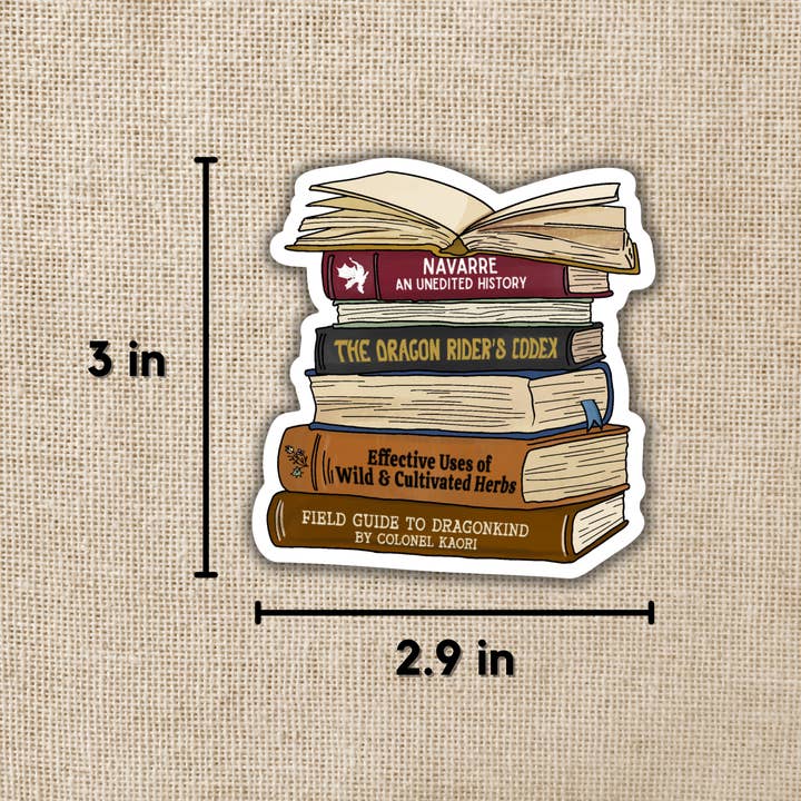 Kingdom of Threads - Wholesale Sticker - Stack of Navarre Library Scribe Books Sticker | Fourth Wing1