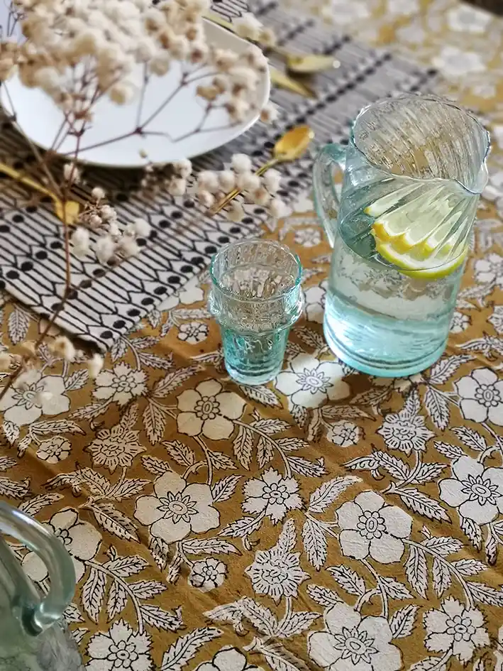 Nayda Diaries – Toalha de mesa por atacado – Toalha de mesa indiana retangular com flores e estampa em bloco Jaisalmer4