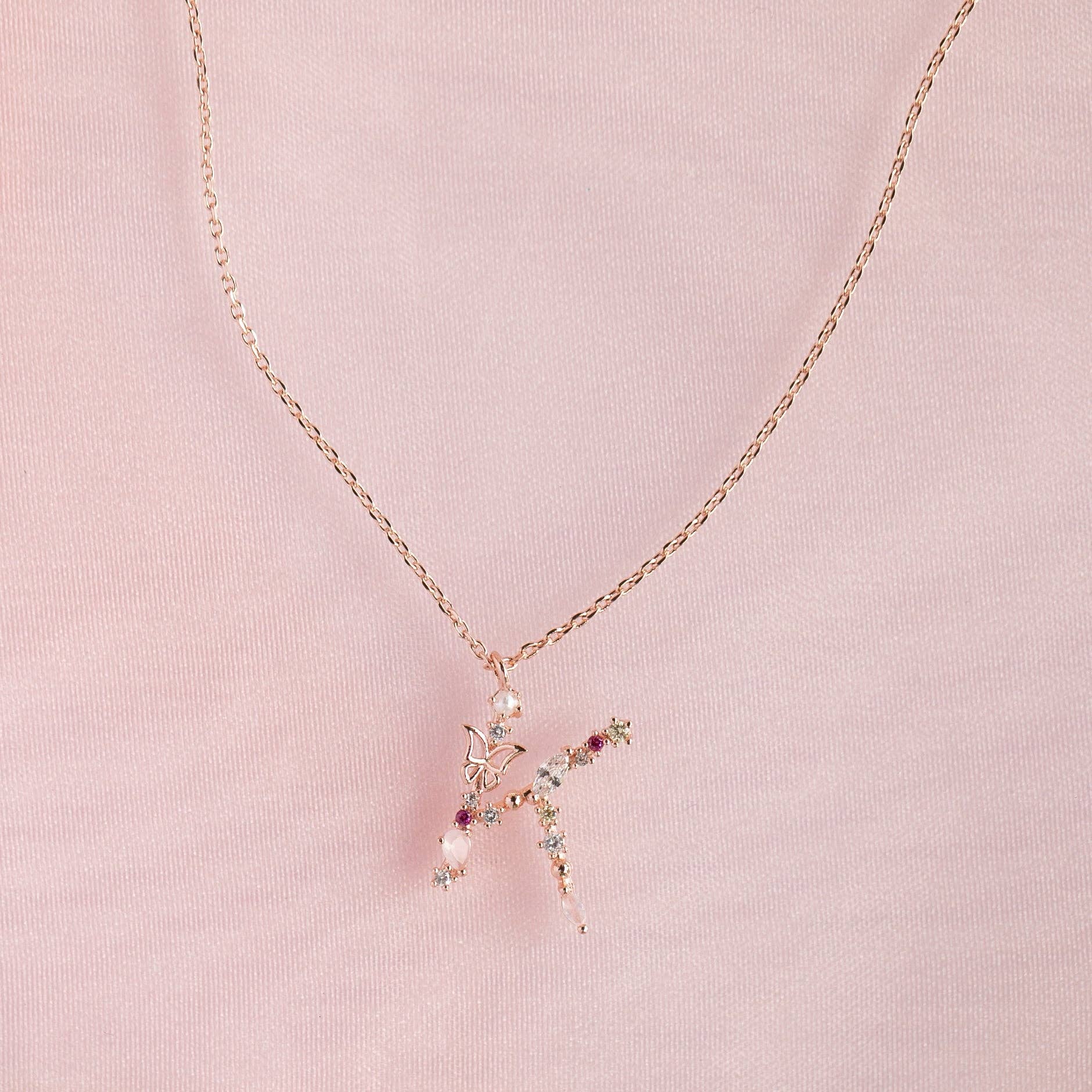 Girls Crew – wholesale Pendant/charm necklace – Flutterfly Stone Initial Necklace16