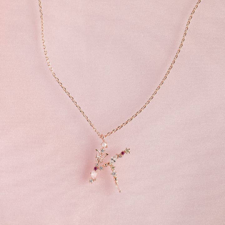 Girls Crew – wholesale Pendant/charm necklace – Flutterfly Stone Initial Necklace16