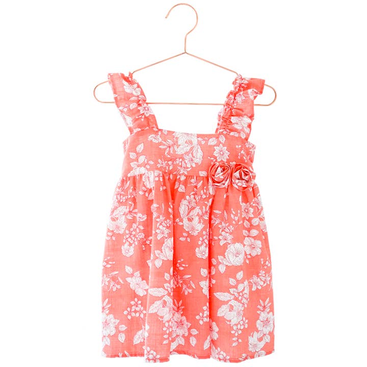 Apricot Flame Kinderkleid mit floralem Druck für den Großhandel von Coquelicot