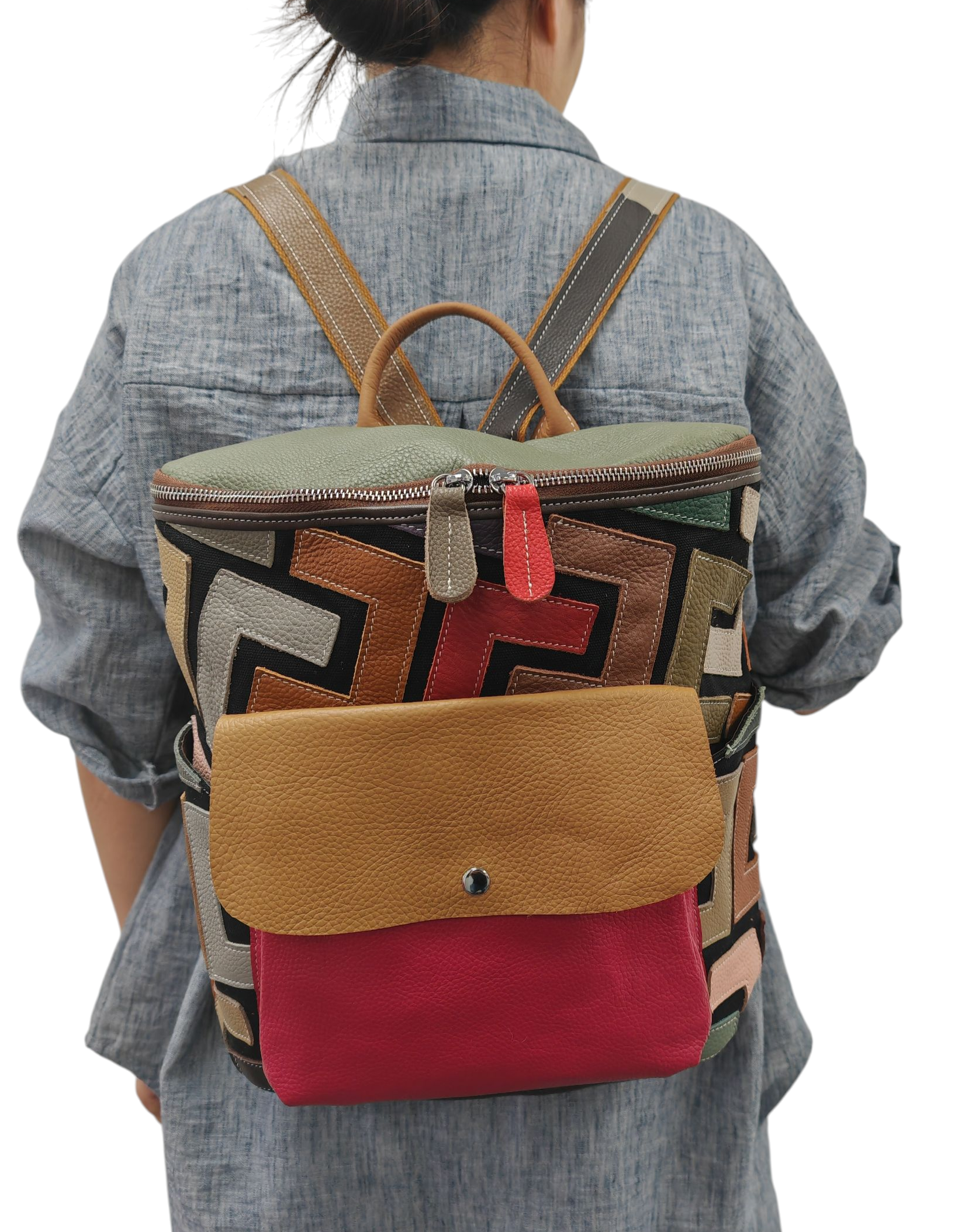 Superbia - Wholesale Backpack - Women's - Hand Made Real Leather Multicolor Patchwork Backpack Bag4