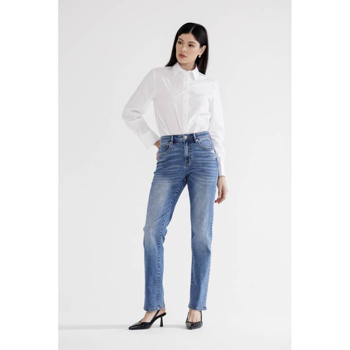 High Rise Slim Straight Leg Jeans - 93.7% Cotton for wholesale by Mica Denim