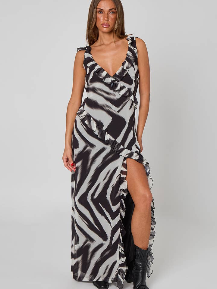 Zebra Flæse Maxi Kjole for engroshandel hos Urban Bliss