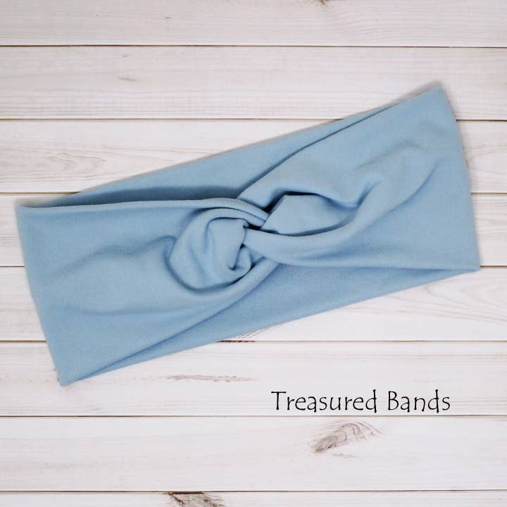 Baby Blue Solid Color Headband Comfy Soft Knit Twist Bands for wholesale by Treasured Haven