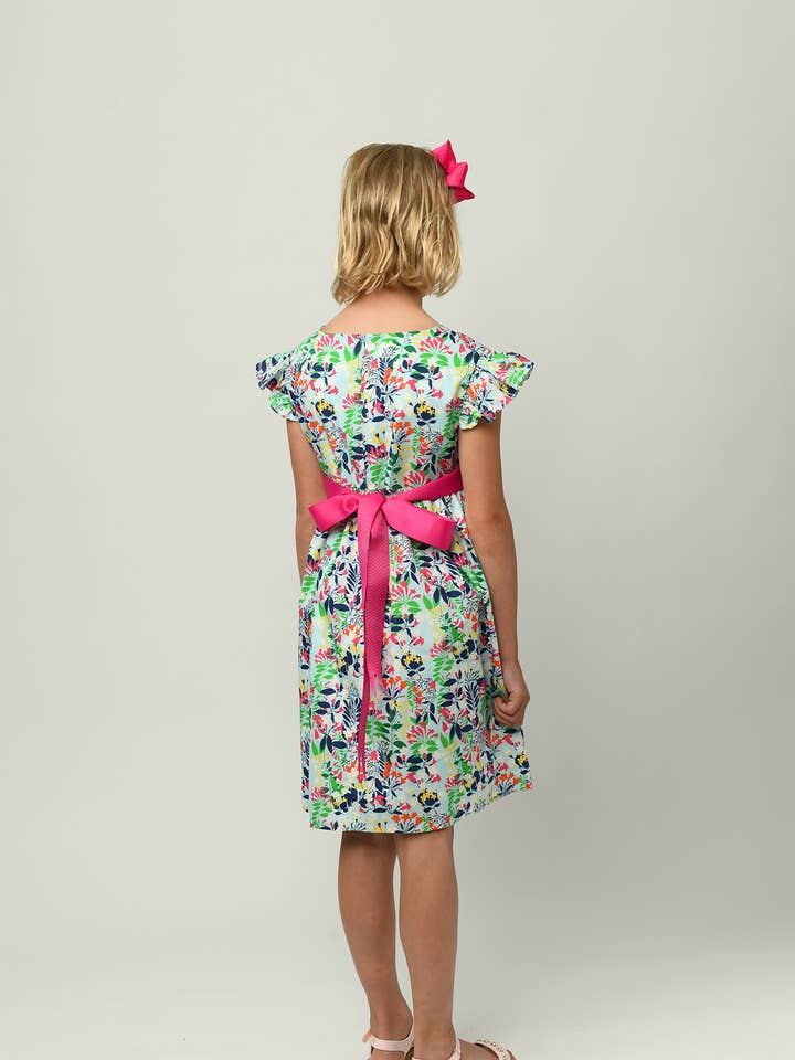 Minna - Wholesale Dress - Kids - Ruffle Sleeve Classic Party Dress - Vibrant Florals 3