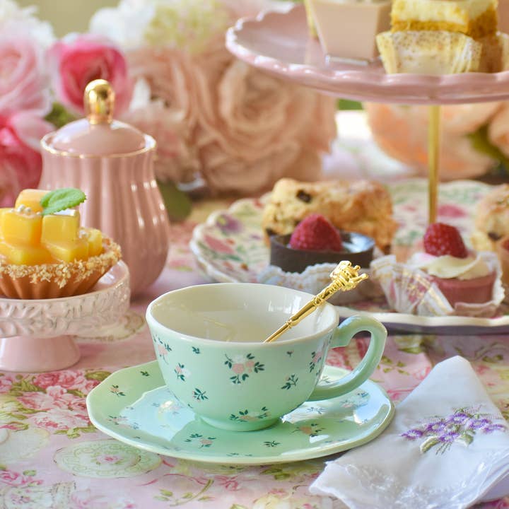 Green Dainty Daisies Flower Teacup and Saucer for wholesale by All Little Cute Things