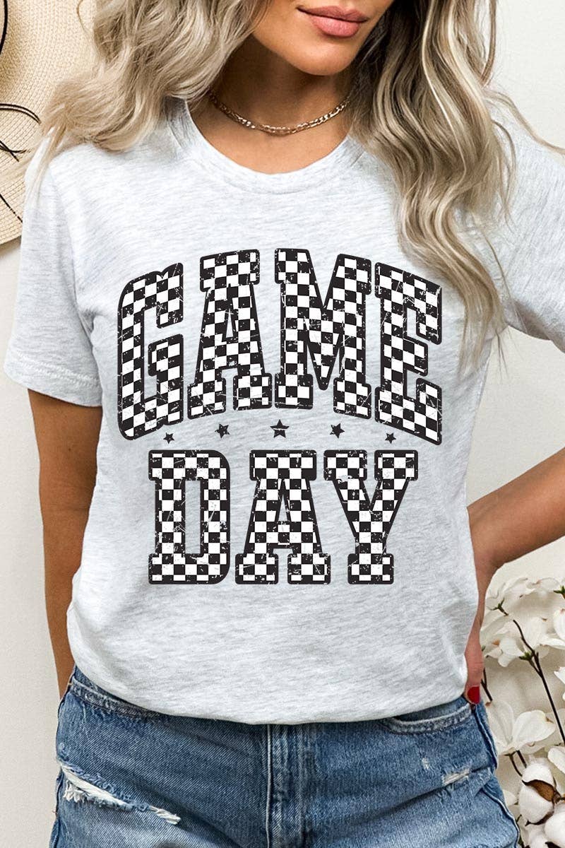 Pink Irene Wholesale - Vendita all'ingrosso Maglietta stampata - Donna - T-shirt con grafica Game Day a scacchi2