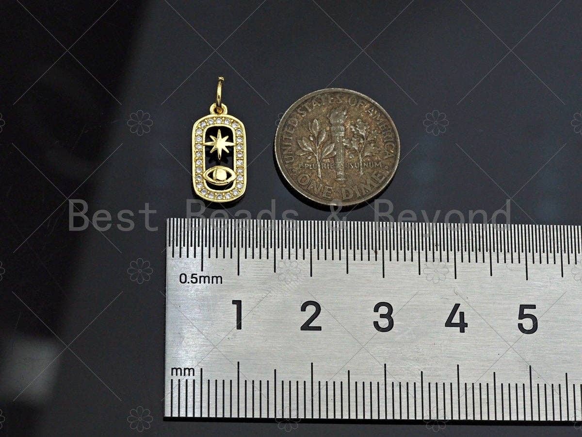 BestBeads&Beyond - Vendita all'ingrosso Ciondolo/pendente - Cz Micro Pave Evil Eye Stella Pendente Su Ciondolo/Charm Di Forma Ovale, Ciondolo Con Zirconi Cubici, Ciondolo Ciondolo Ciondolo Ciondolo Ciondolo 8x #LK2373