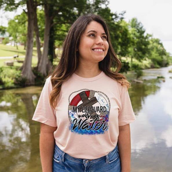My Lifeguard Walks on Water Printed Tee for wholesale by Simple Tymes
