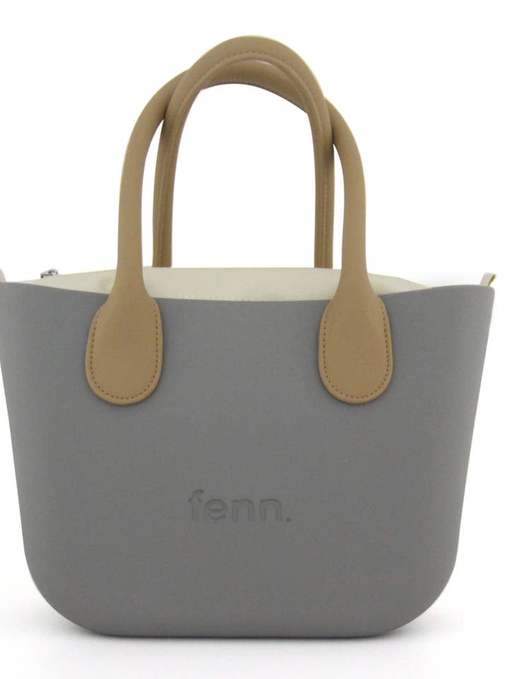Petite STORM GREY with beige canvas inner and tan handles for wholesale by Fenn Collection UK