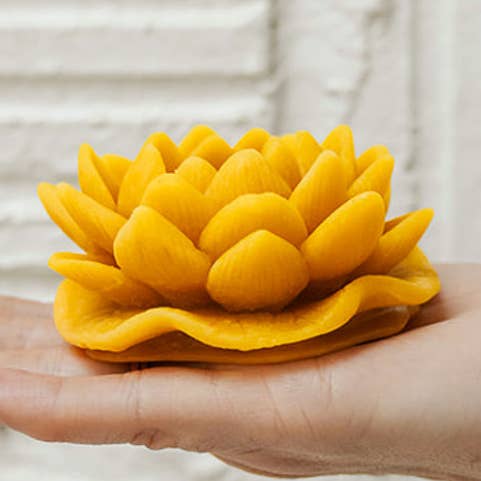 Lotus - Flower-Shaped Handmade Beeswax Candle for wholesale by Slow Burn