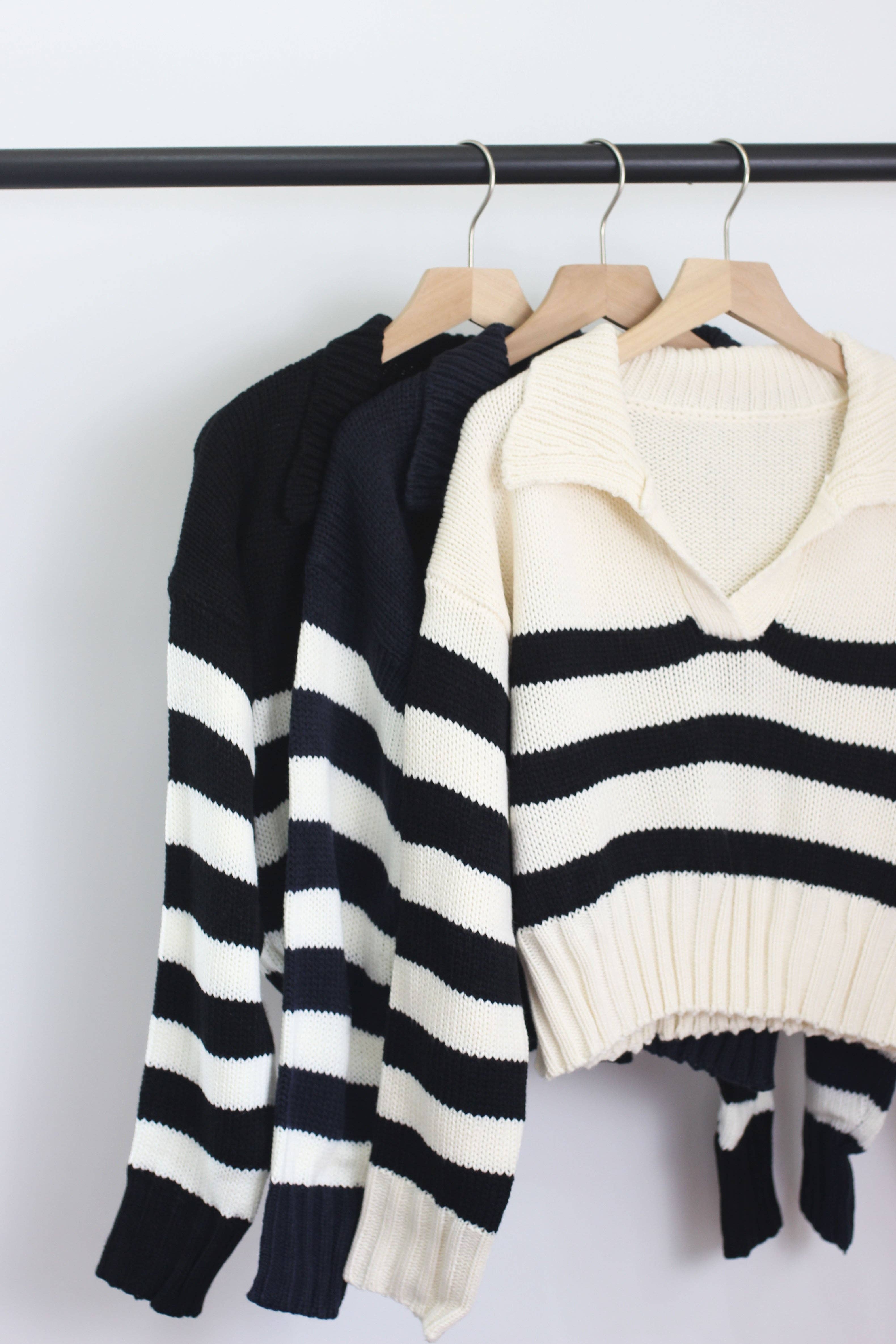 ESLEY - Vente Pull en maille – femme - W2407MNE11038 - PULL COURT À COL RAYÉ4